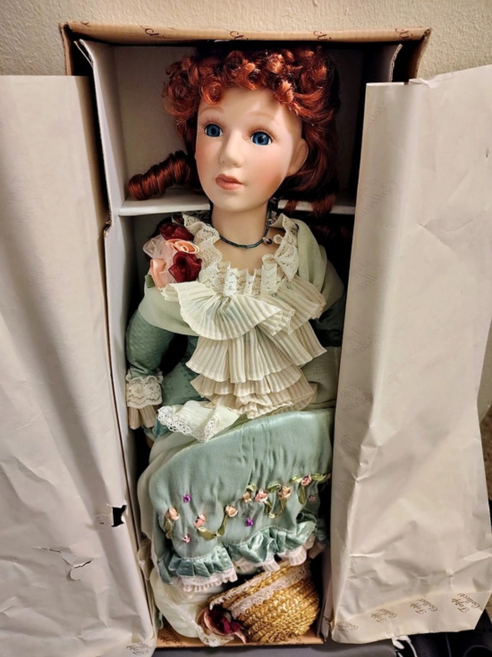 The Hamilton Collection Porcelain-Style Collectible Doll Green & White